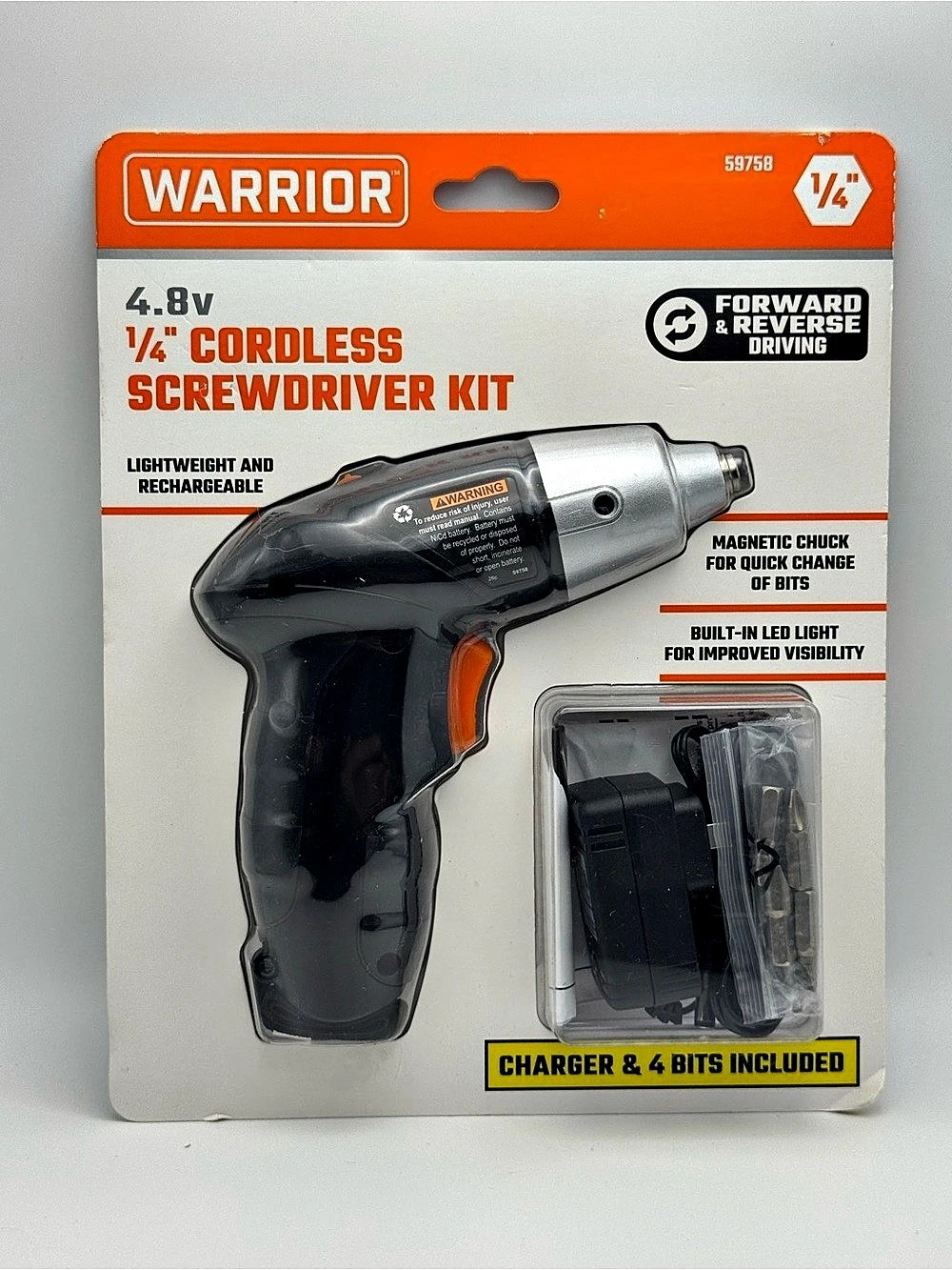 Warrior 4.8V Cordless 1/4 in. Screwdriver Kit Black & Orange